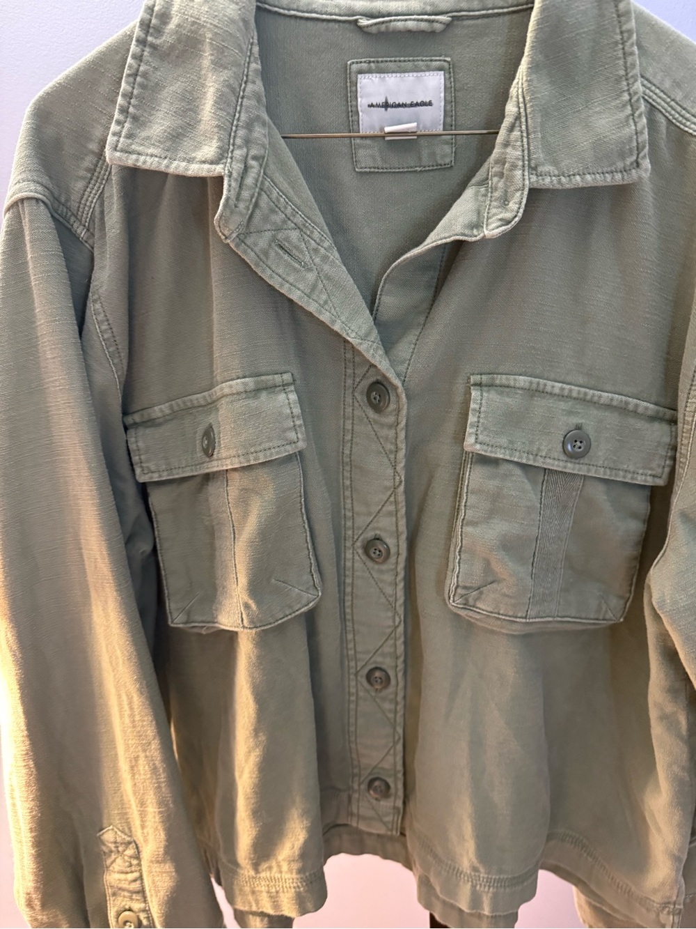 American Eagle Outfitters Olive Utility Button-Front Jacket XL